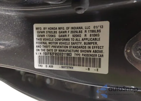 2013 Honda Civic Ex-L from USA, damaged, VIN 19XFB2F95DE011983